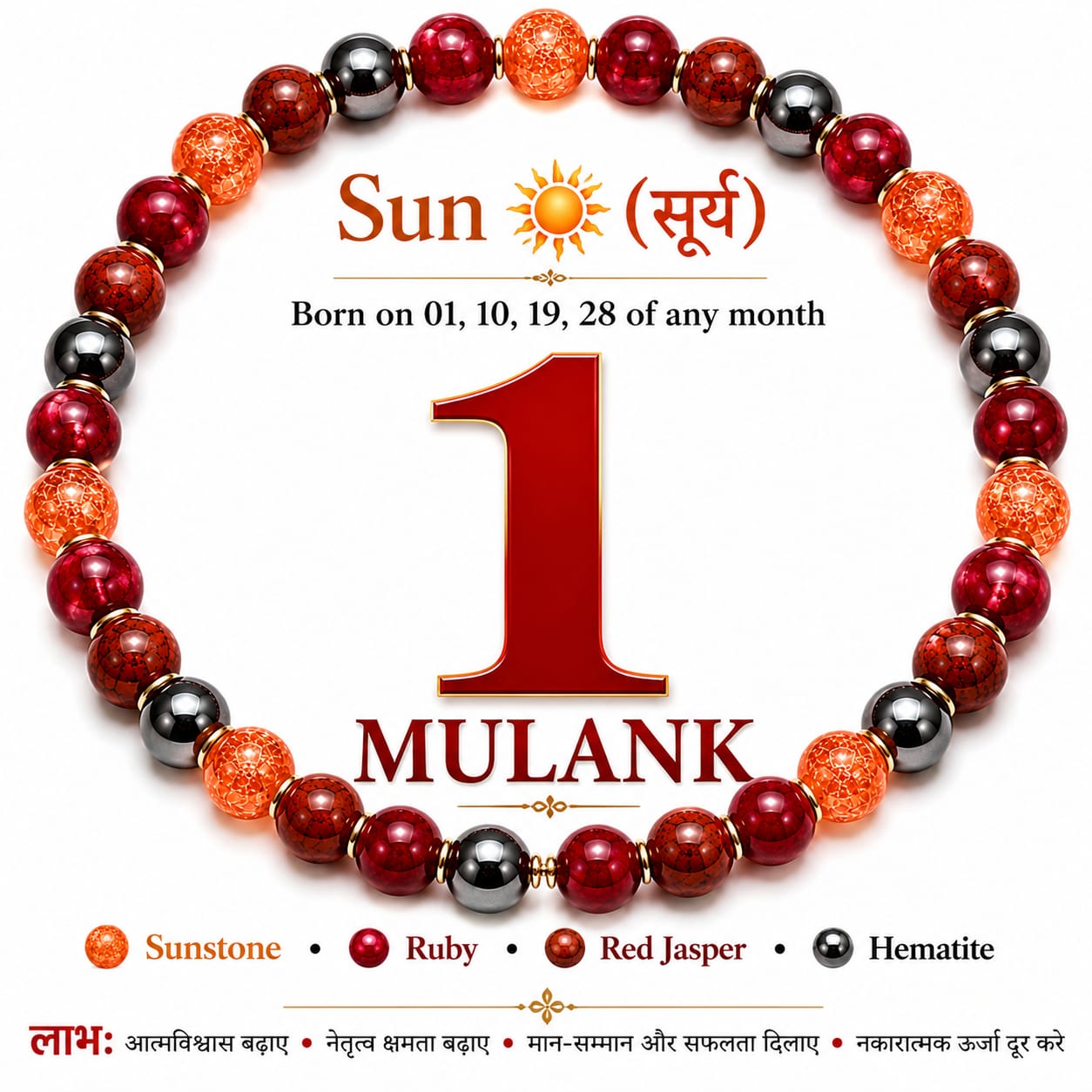 Mulank 1 (Sun) Crystal Bracelet