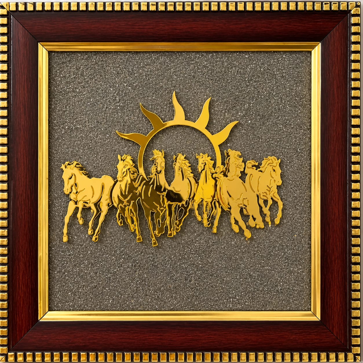 Seven Running Horses Pyrite Stone Wall Frame