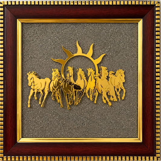 Seven Running Horses Pyrite Stone Wall Frame
